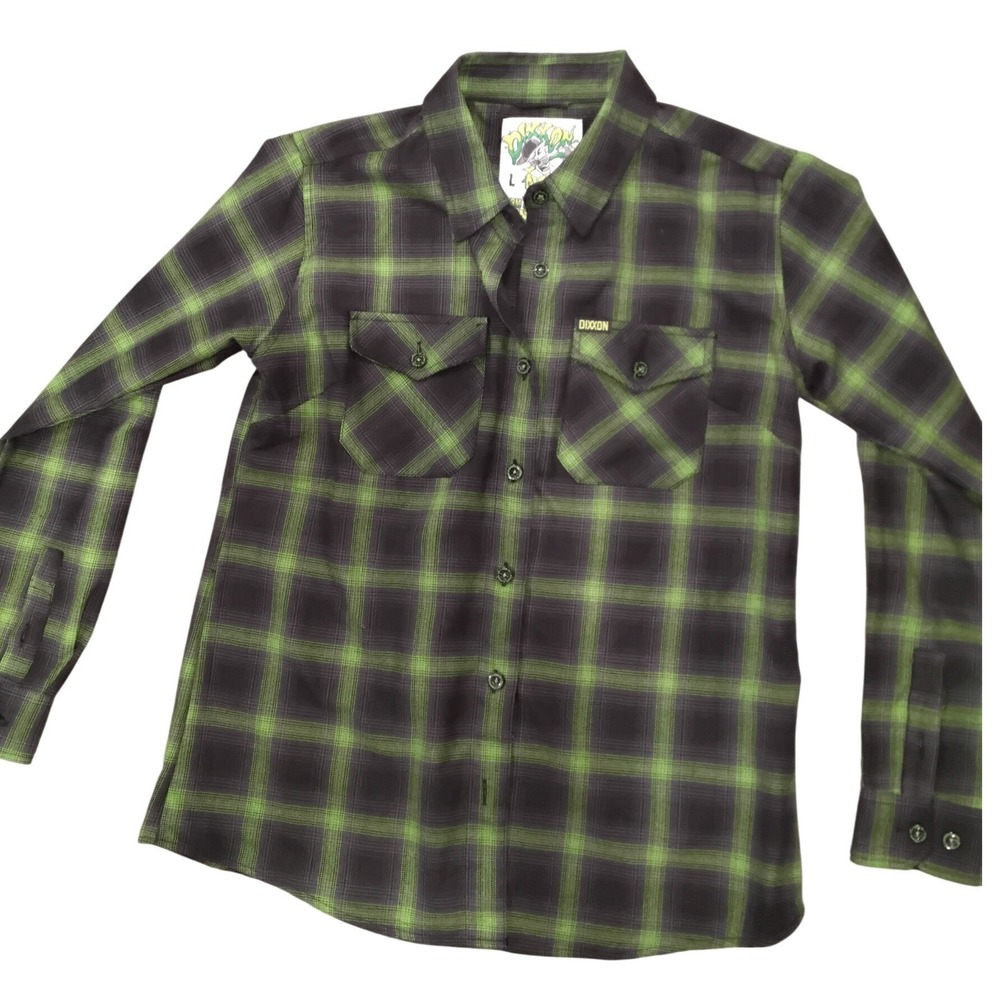 Dixxon Flannel Co Slimer Green Black Plaid D-Tech Long Sleeve Shirt Mens Large